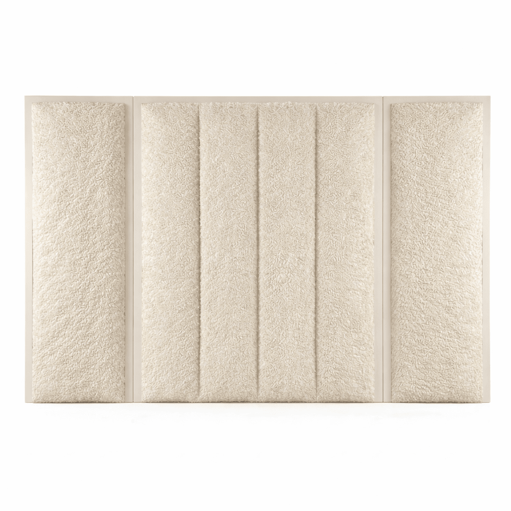 Harrington Cream Soft Teddy Channelled Headboard with Off White Frame & Wings Beds and Headboards 