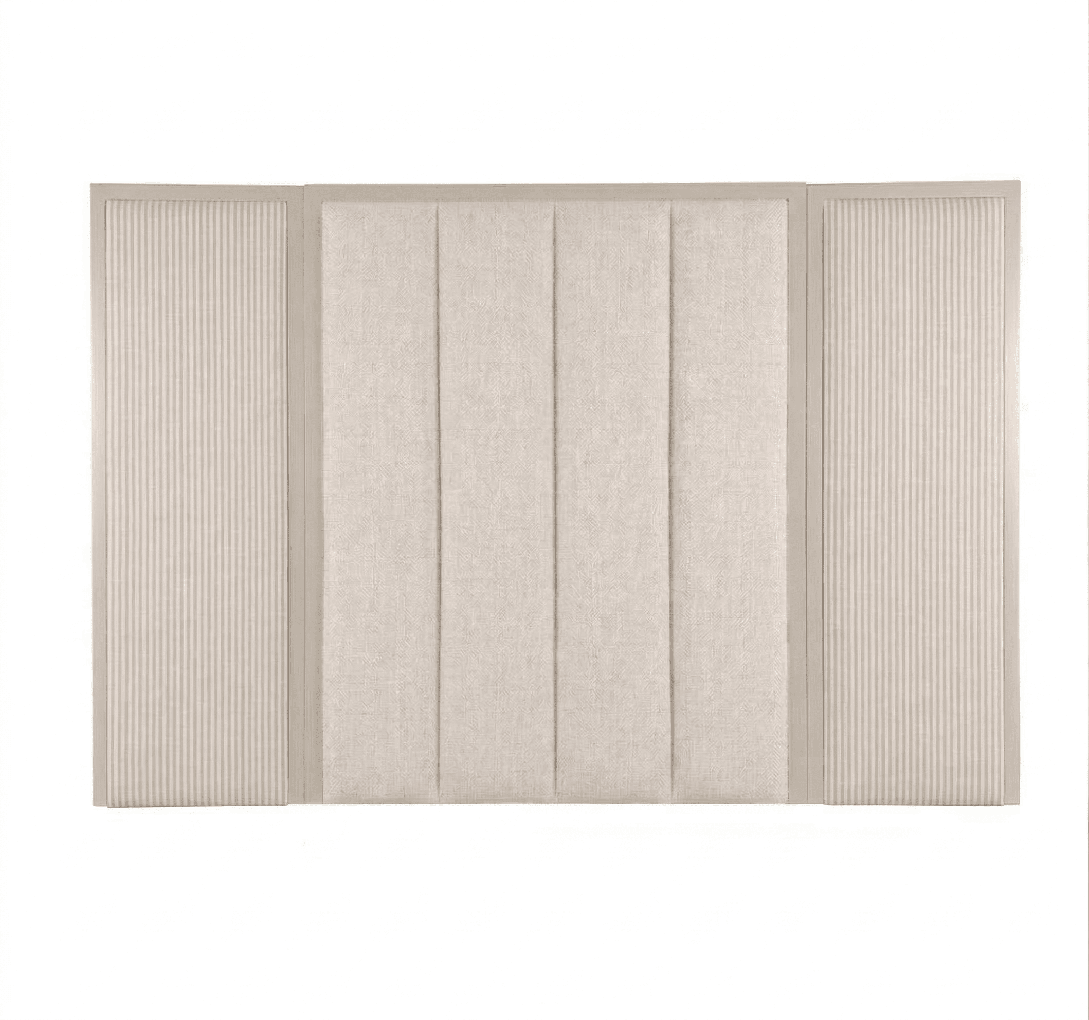 Harrington Natural Woven Channelled Headboard with Light Taupe Frame & Natural Striped Accent Wings 