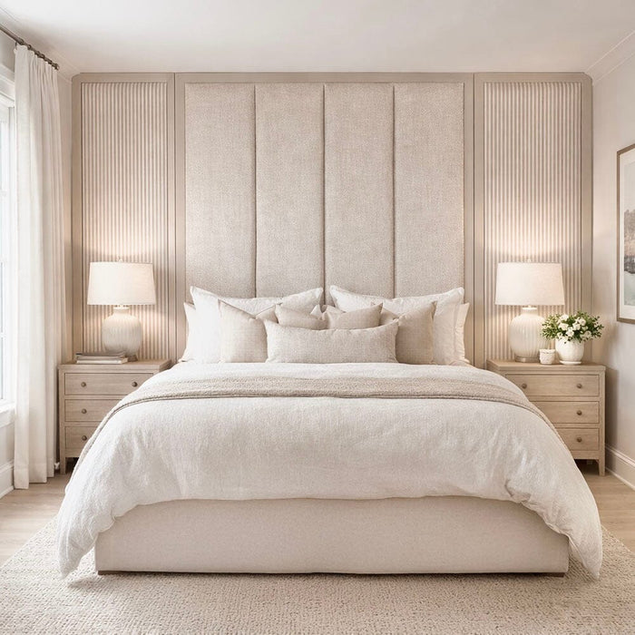 Harrington Natural Woven Channelled Headboard with Light Taupe Frame ...