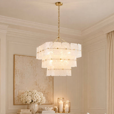 Hattie White Tinted Glass 3 Tier Chandelier Lighting 