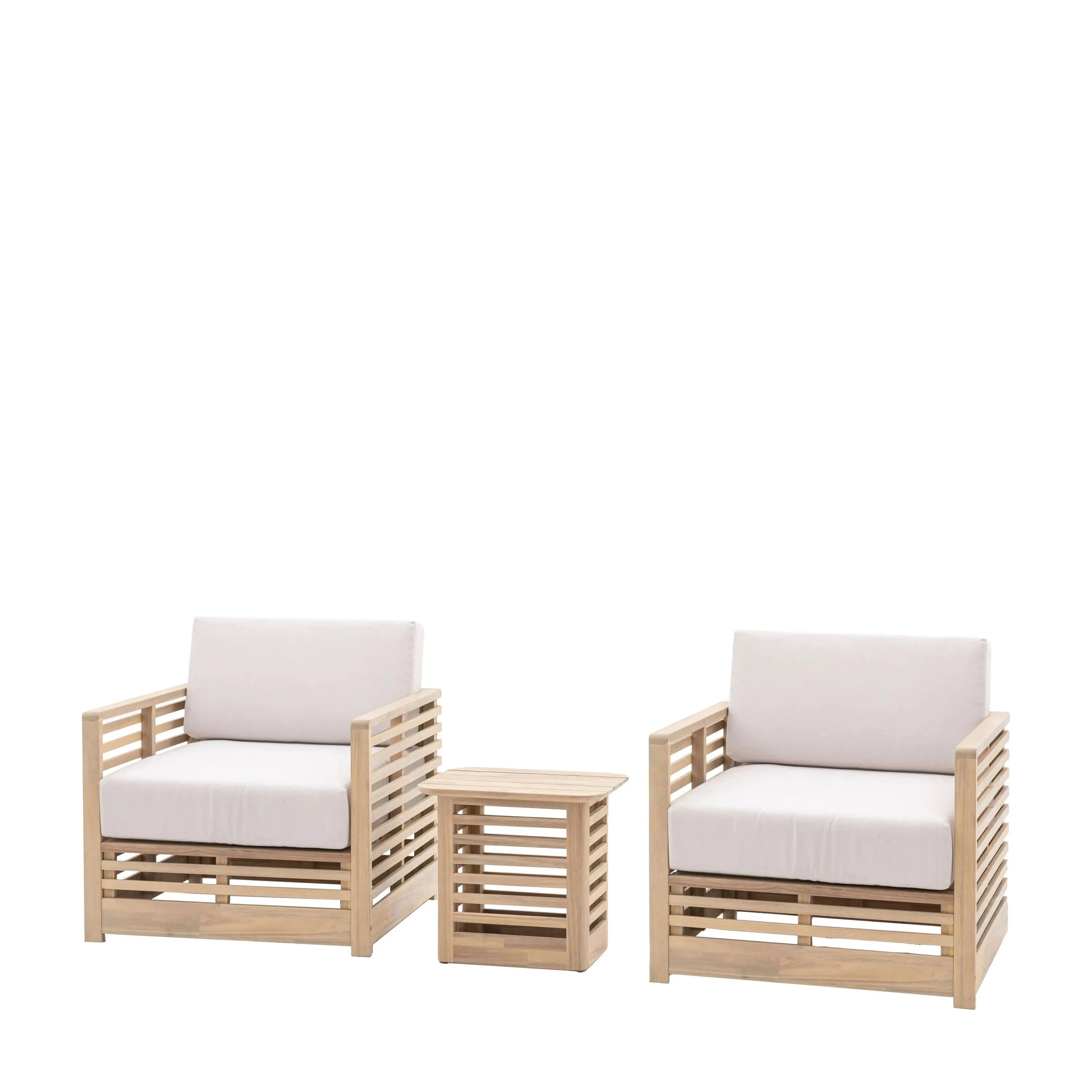Havana Outdoor Cream & Lightwash Acacia Wood 2 Chair Lounge Set Outdoor 