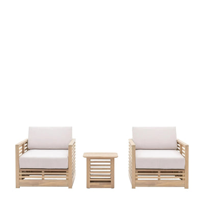 Havana Outdoor Cream & Lightwash Acacia Wood 2 Chair Lounge Set Outdoor 
