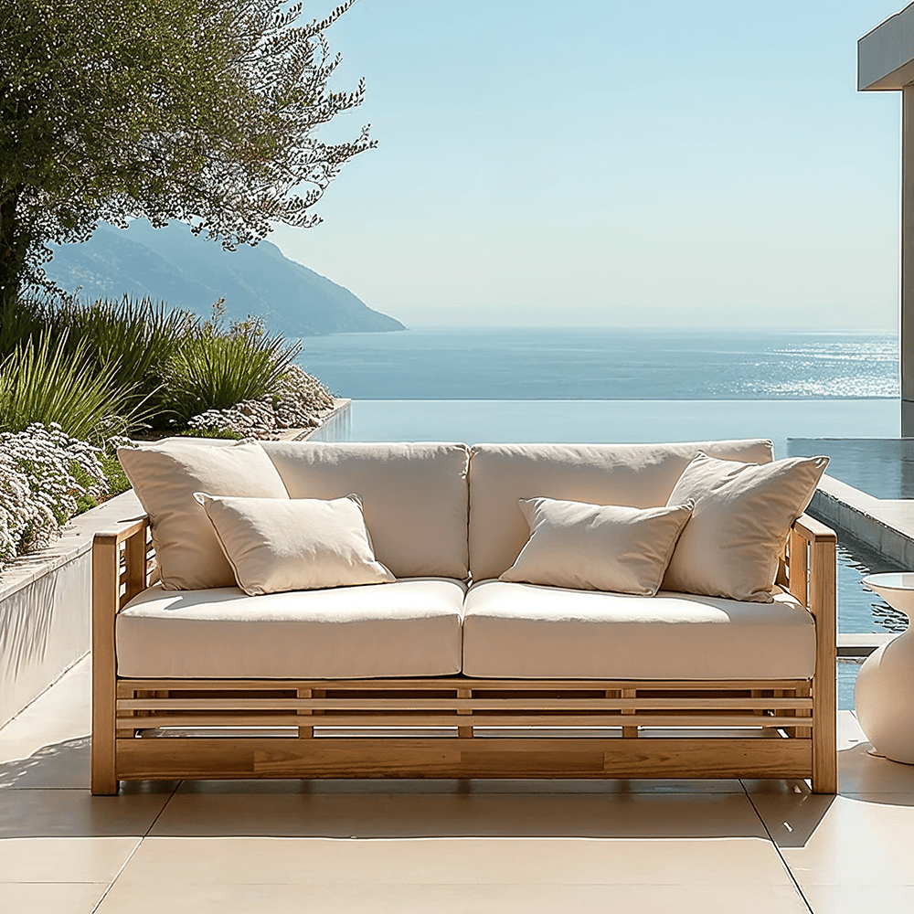 Havana Outdoor Cream & Lightwash Acacia Wood 2 Seater Sofa Outdoor 