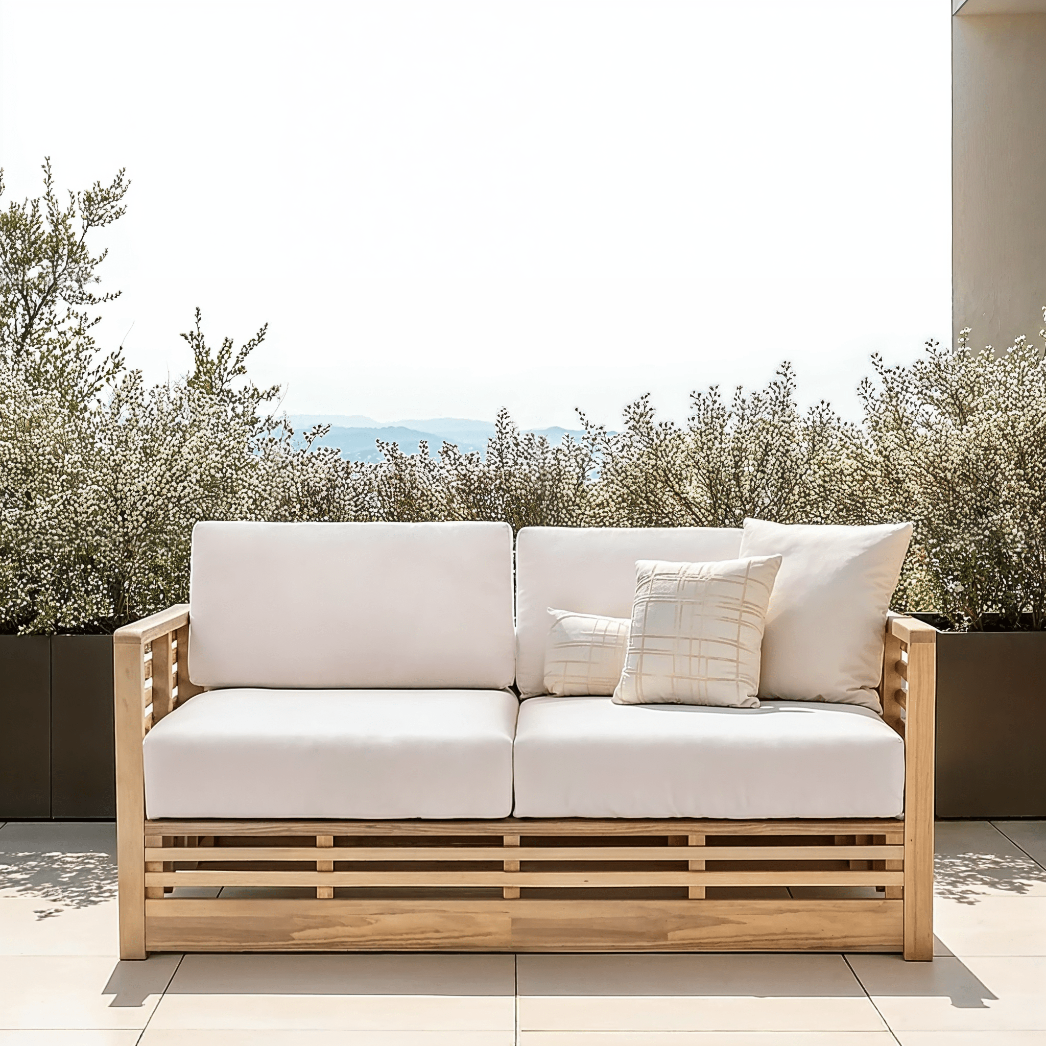 Havana Outdoor Cream & Lightwash Acacia Wood 2 Seater Sofa Outdoor 