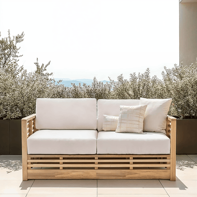 Havana Outdoor Cream & Lightwash Acacia Wood 2 Seater Sofa Outdoor 