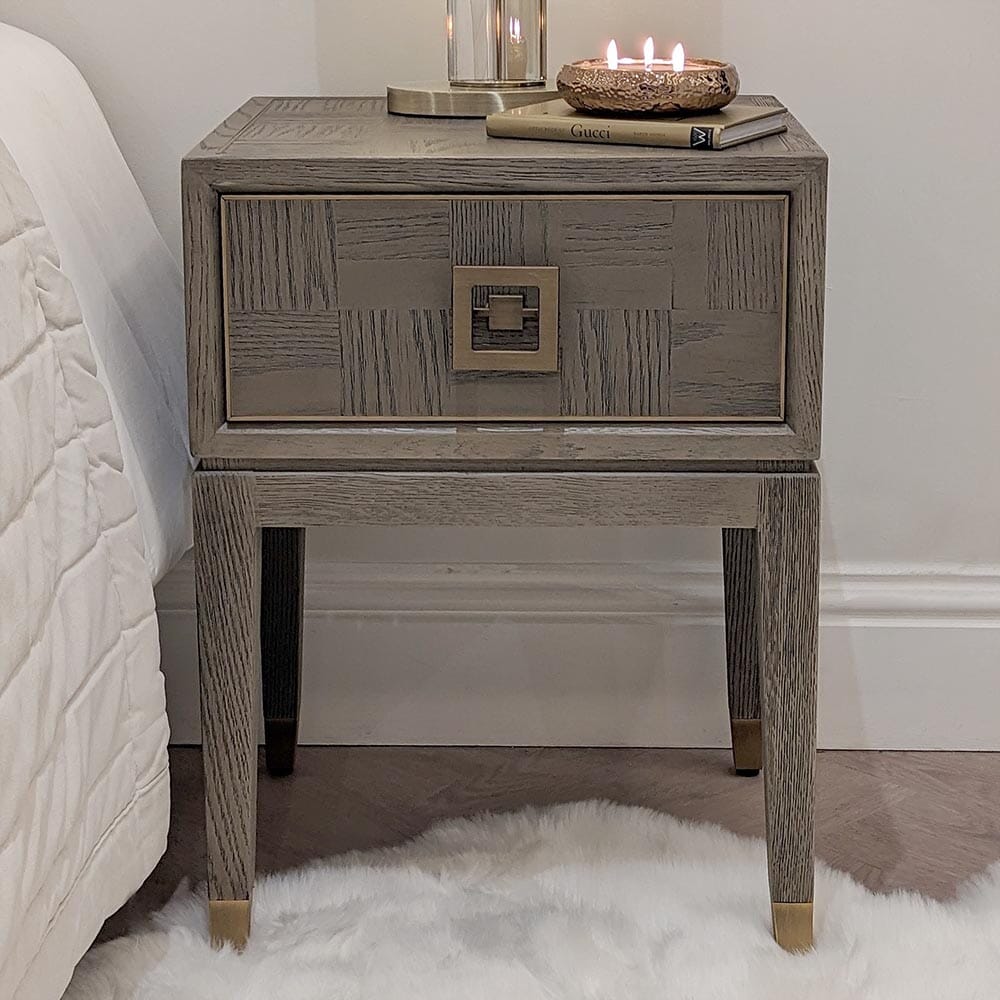 Shop Haye Chestnut & Gold 1 Drawer Bedside Table – Rowen Homes