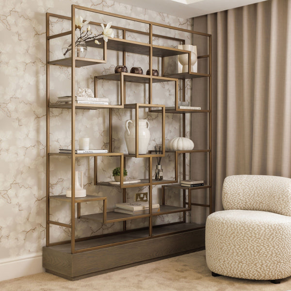 Haye Chestnut Oak Veneer & Gold Large Display Unit Furniture 