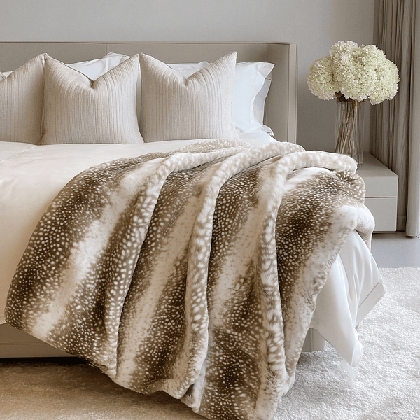 Hazel Cream & Brown Two-Toned Faux Fur Throw Textiles 