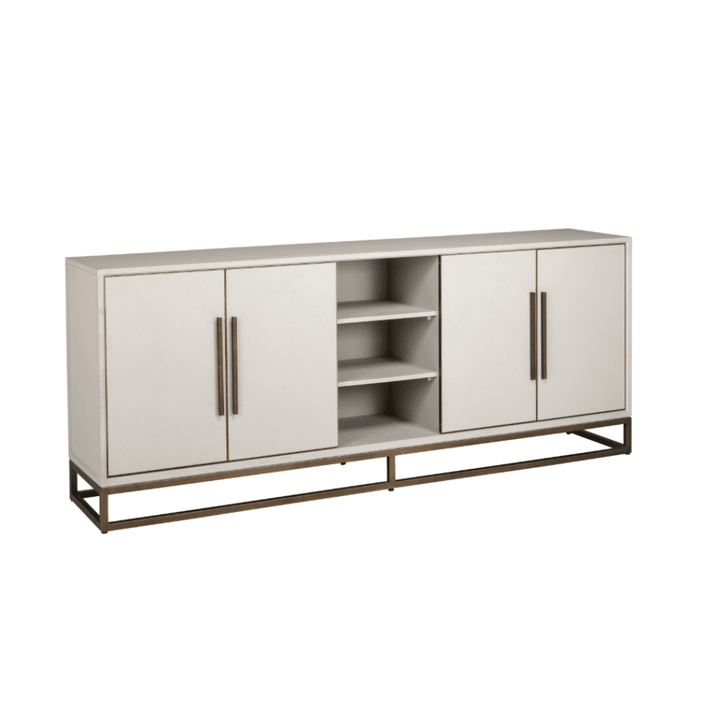 Helena Luxury Cream Oak Veneer 4 Door Sideboard with Brass Detailing Furniture 