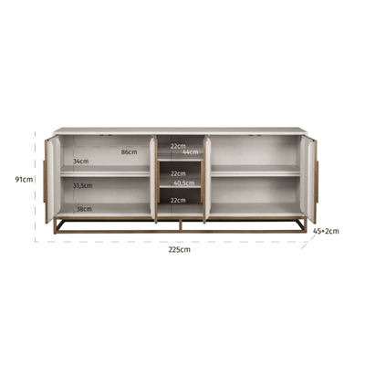 Helena Luxury Cream Oak Veneer 4 Door Sideboard with Brass Detailing Furniture 