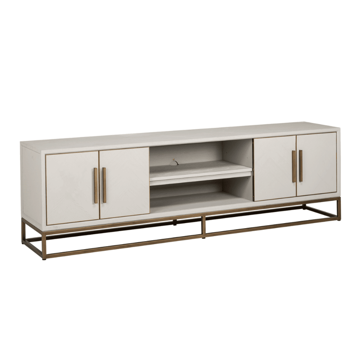 Helena Luxury Cream Oak Veneer 4 Door TV Unit with Brass Detailing Furniture 