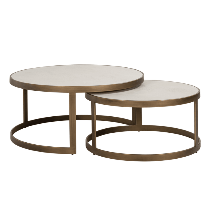 Helena Luxury Cream Oak Veneer Nested Coffee Tables with Brass Detailing Furniture 