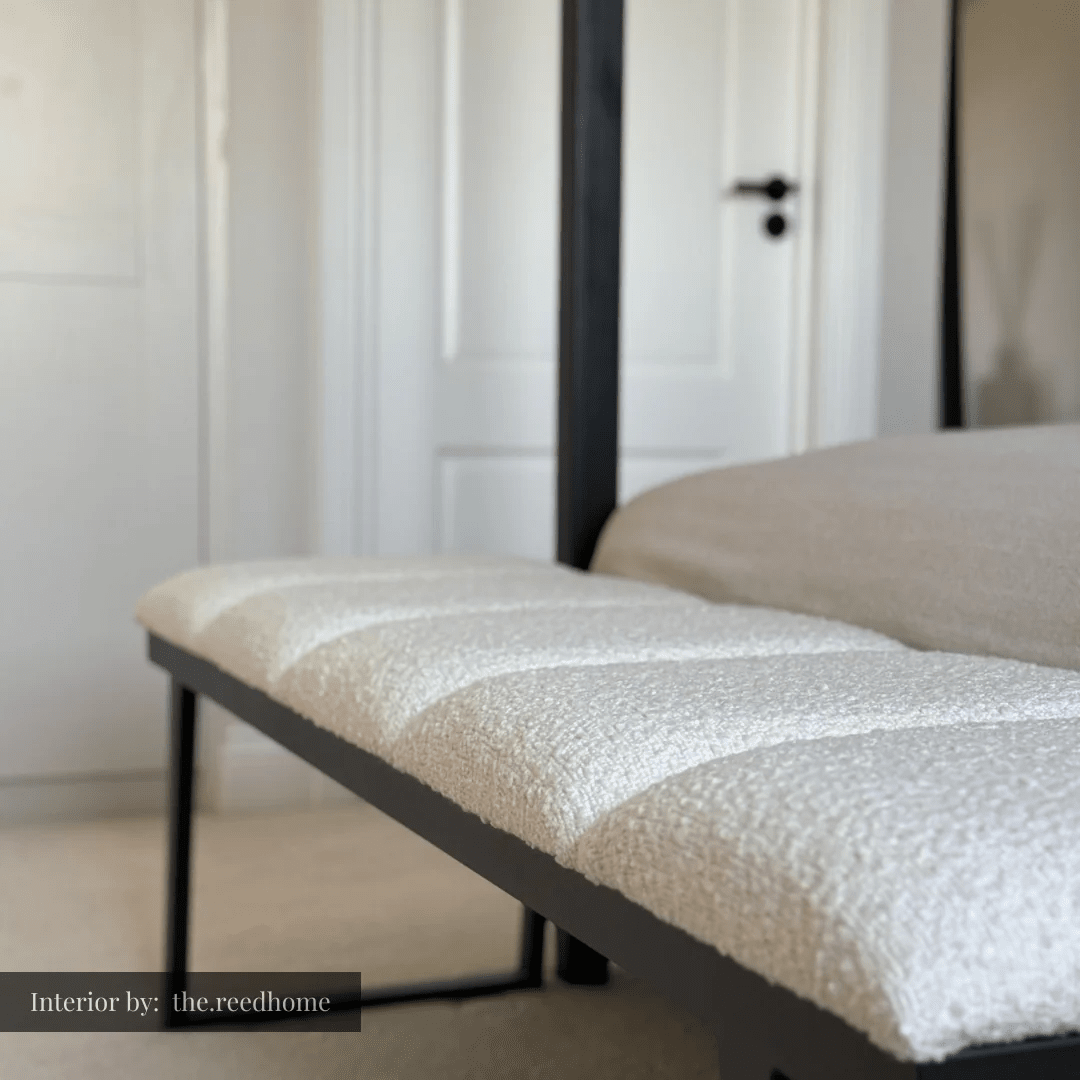 Henley Luxury Cream Boucle Channelled Bench with Black Legs Furniture 