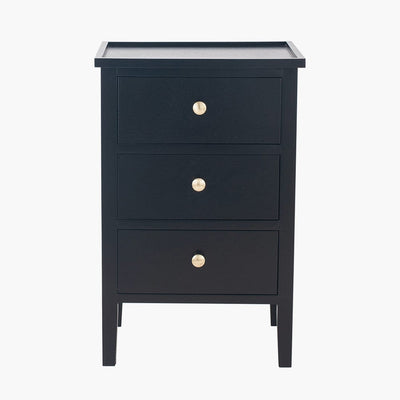 Henrik Black 3 Drawer Bedside Table with Gold Handles Furniture 