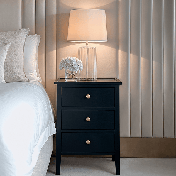 Henrik Black 3 Drawer Bedside Table with Gold Handles Furniture 