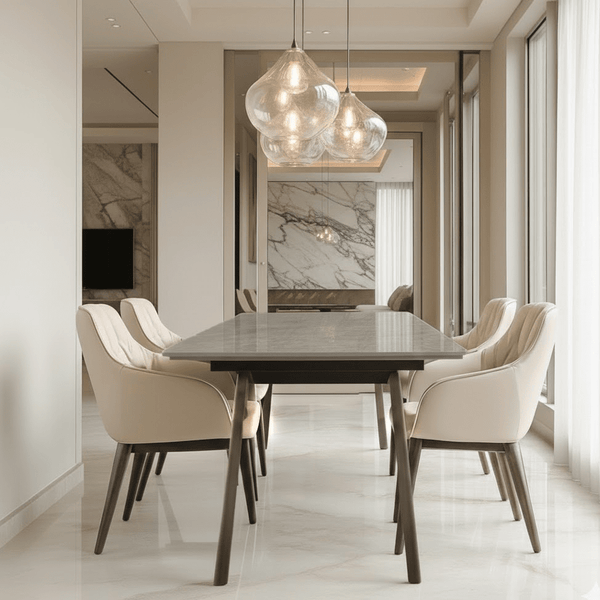 Hielle Extendable Marble Dining with Walnut Legs Furniture 