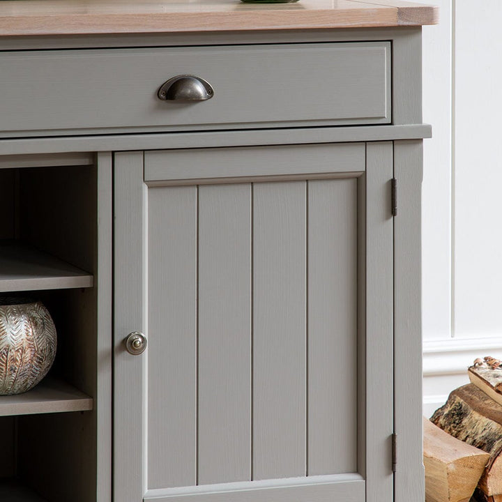 Highclere Sage Green Painted 2 Door 2 Drawer Sideboard with Oak Top Furniture 