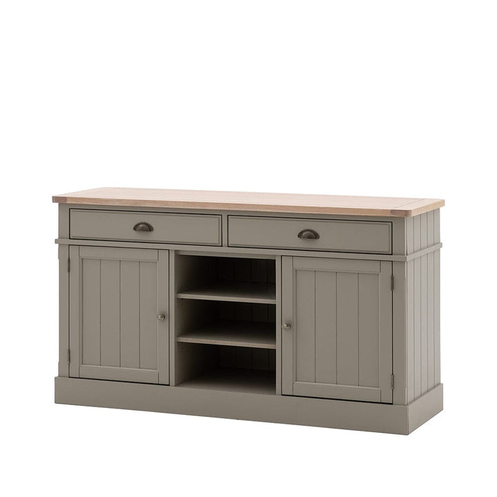 Highclere Sage Green Painted 2 Door 2 Drawer Sideboard with Oak Top Furniture 