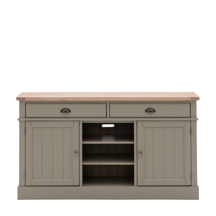 Highclere Sage Green Painted 2 Door 2 Drawer Sideboard with Oak Top Furniture 