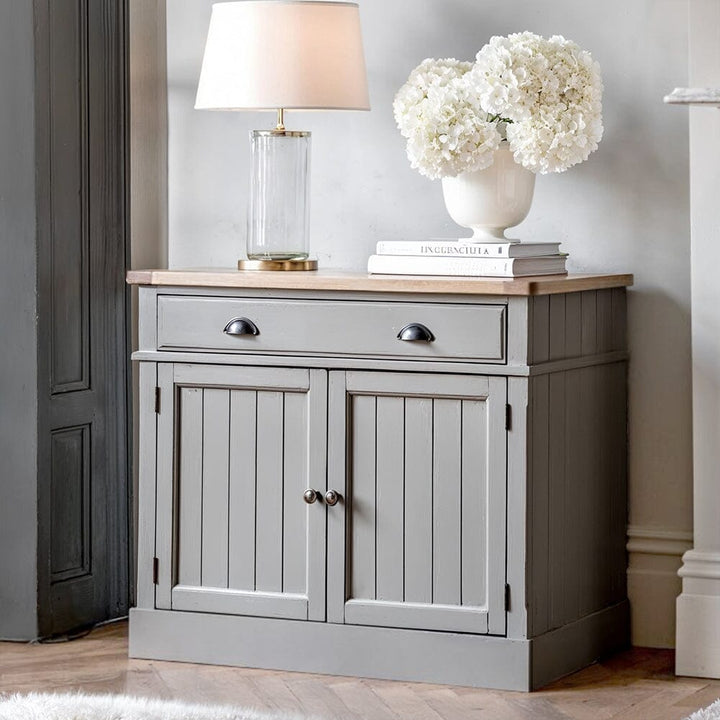 Highclere Sage Green Painted 2 Door Sideboard with Oak Top Furniture 