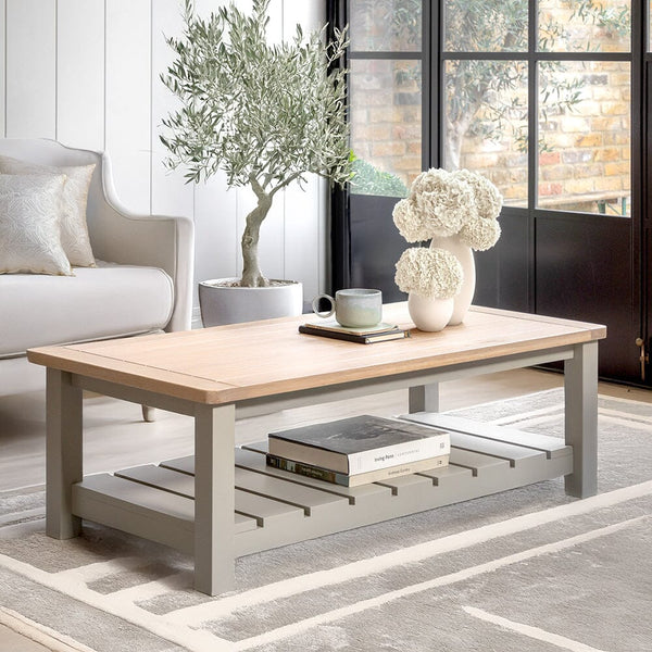 Highclere Sage Green Painted Coffee Table with Oak Top Furniture 