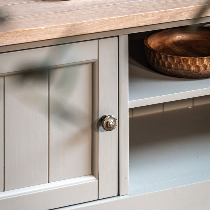 Highclere Sage Green Painted Media Unit with Oak Top Furniture 