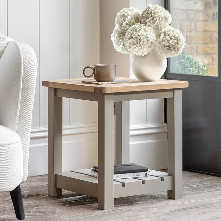 Highclere Sage Green Painted Side Table with Oak Top Furniture 