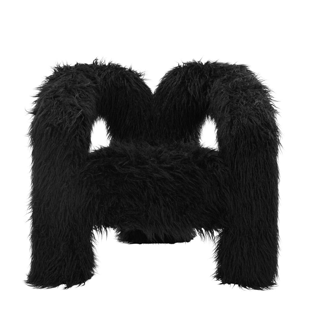 Himalaya Black Faux Fur Statement Curved Accent Chair Furniture 