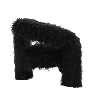 Himalaya Black Faux Fur Statement Curved Accent Chair Furniture 