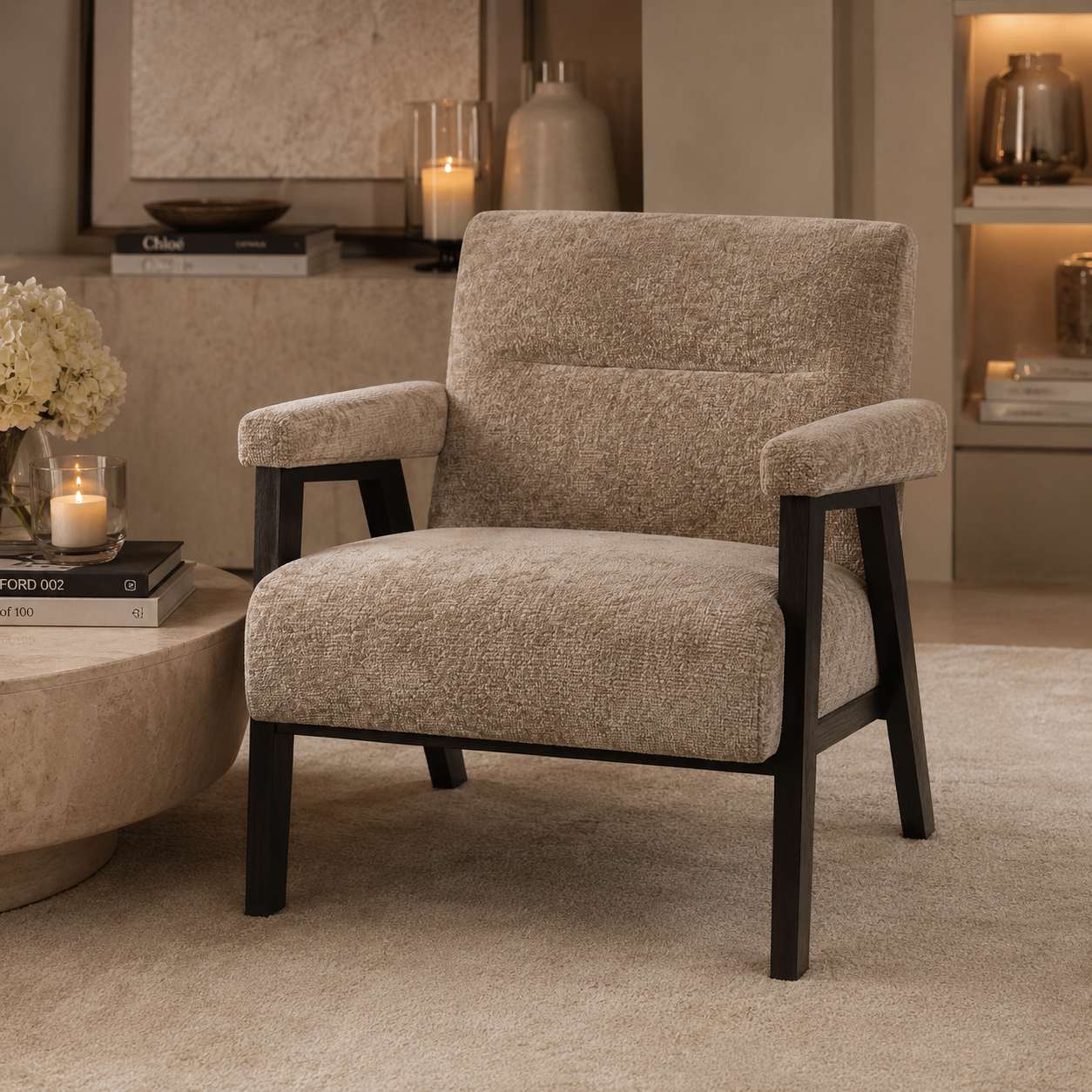 Tassimo Taupe Textured Accent Chair with Black Legs