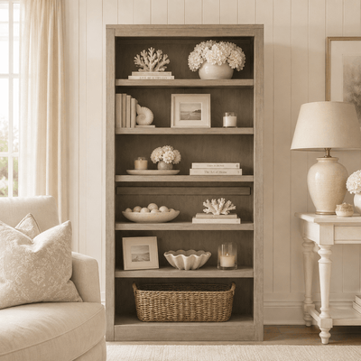 Hudson Greige Wooden Shelving Unit / Bookcase Furniture 
