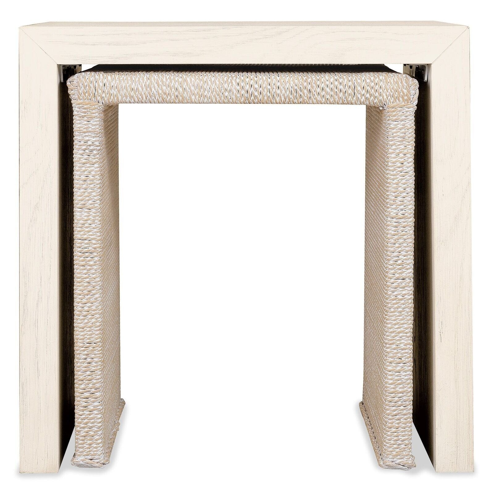 Hudson White Washed Wood & Wicker Nesting Side Table- Set of 2 Furniture 