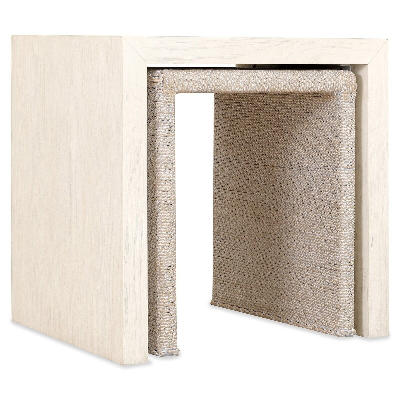 Hudson White Washed Wood & Wicker Nesting Side Table- Set of 2 Furniture 