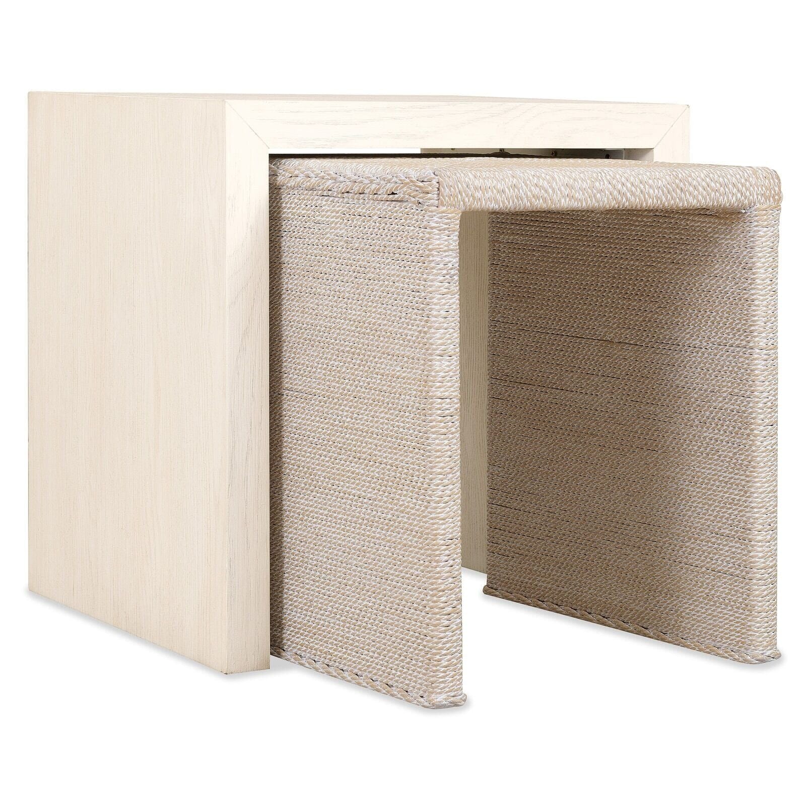 Hudson White Washed Wood & Wicker Nesting Side Table- Set of 2 Furniture 