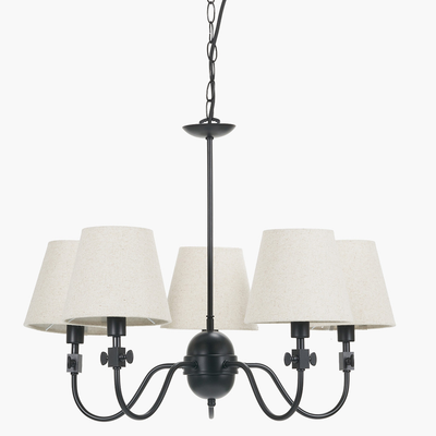 Adelisa Black & Cream 5 Arm Pendant Ceiling Light