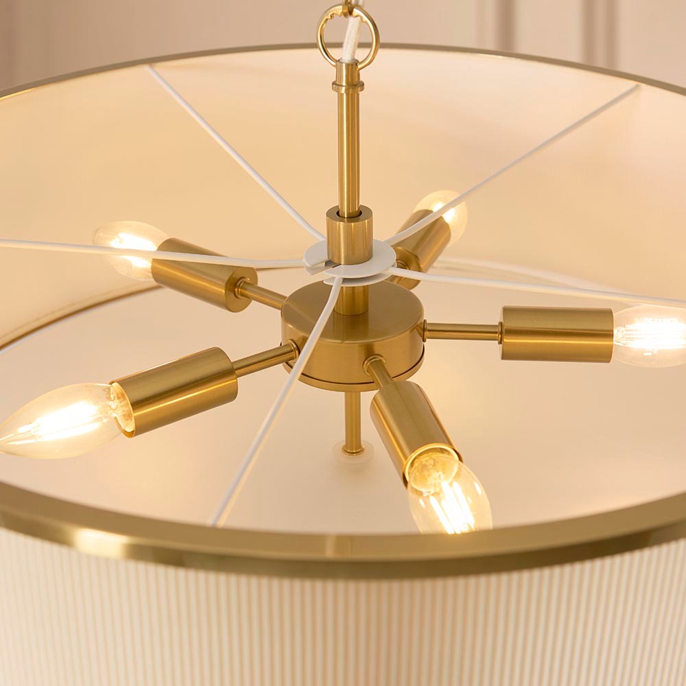Alexis Cream Pleated & Gold 5 Light Ceiling Light