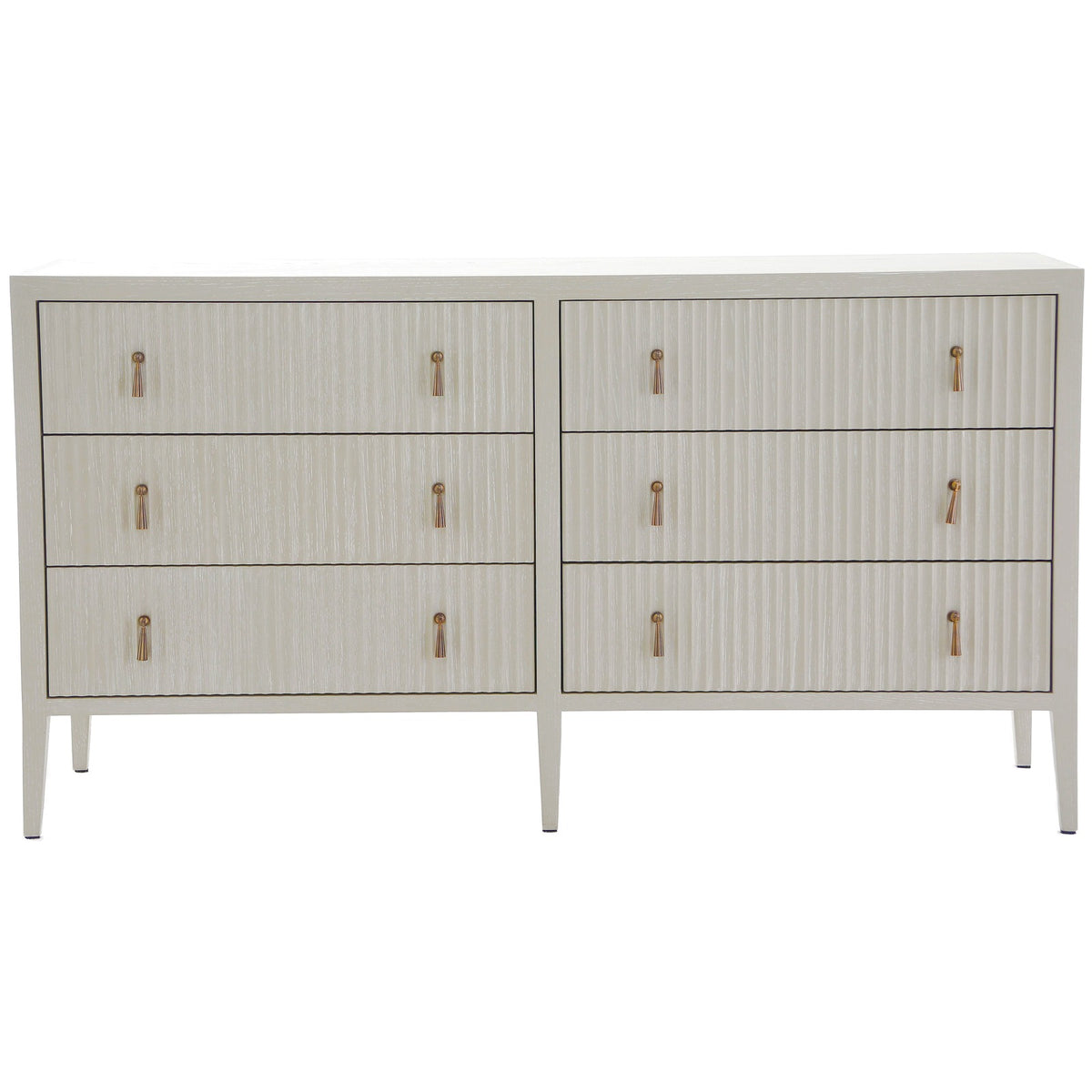 Lettos Whitewash Wooden Ribbed Front 6 Drawer Chest