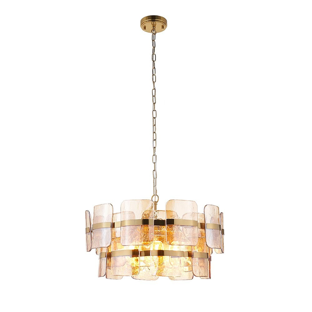 Hailsey Large Amber Glass & Gold 2 Tier Pendant Ceiling Light