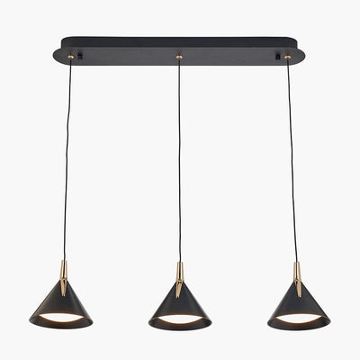 Imogen Matt Black & Gold 3 Drop Linear Pendant Ceiling Light Lighting 