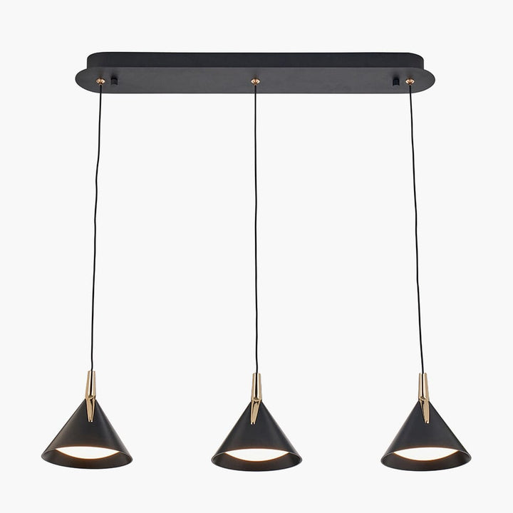 Imogen Matt Black & Gold 3 Drop Linear Pendant Ceiling Light – Rowen Homes
