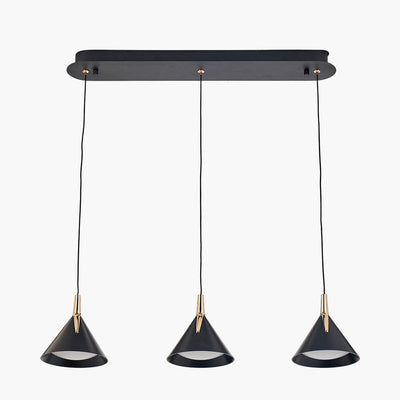 Imogen Matt Black & Gold 3 Drop Linear Pendant Ceiling Light Lighting 