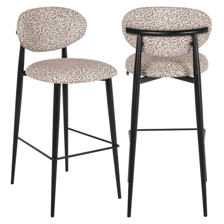 Imogen Taupe & Cream Geometric Patterned Bar Stool with Black Legs Furniture 