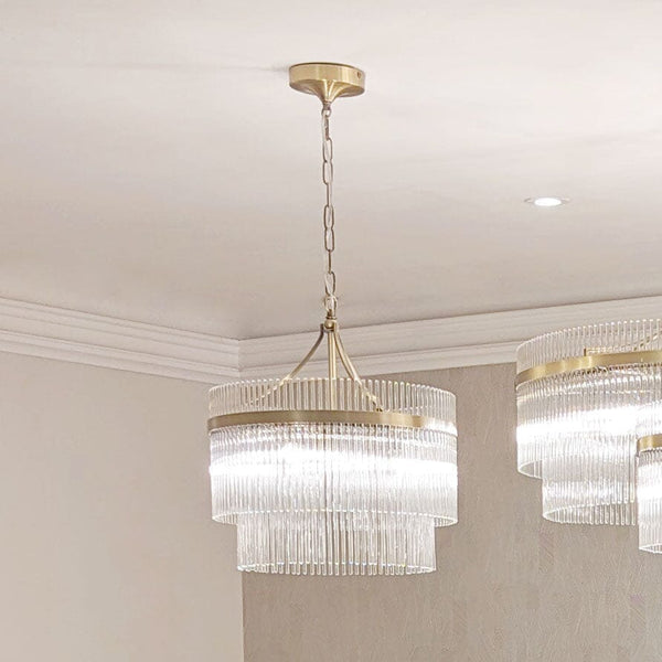 In Stock - Abella 3 Light Gold & Glass Pendant Ceiling Light 
