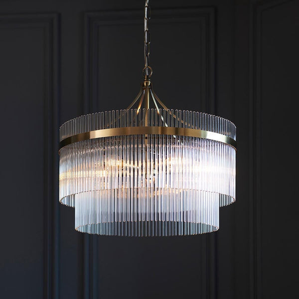 In Stock - Abella 5 Light Gold & Glass Pendant Ceiling Light 