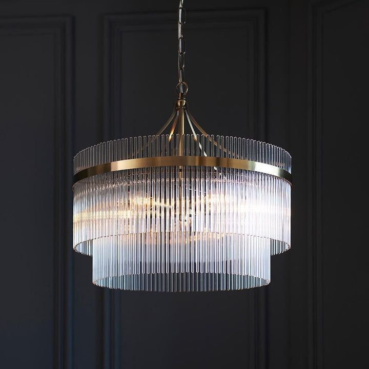 In Stock - Abella 5 Light Gold & Glass Pendant Ceiling Light 
