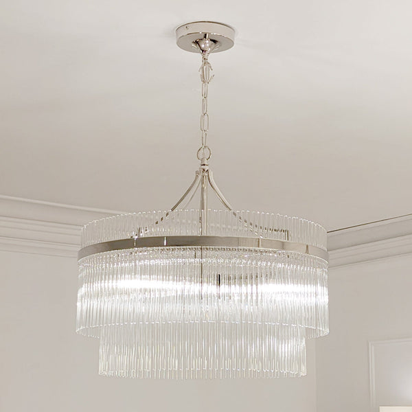In Stock - Abella 5 Light Silver & Glass Pendant Ceiling Light 