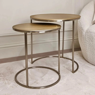 In Stock - Adele Light Gold Round Nested Metal Side Tables - Set of 2 Furniture 