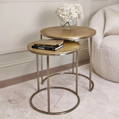 In Stock - Adele Light Gold Round Nested Metal Side Tables - Set of 2 Furniture 