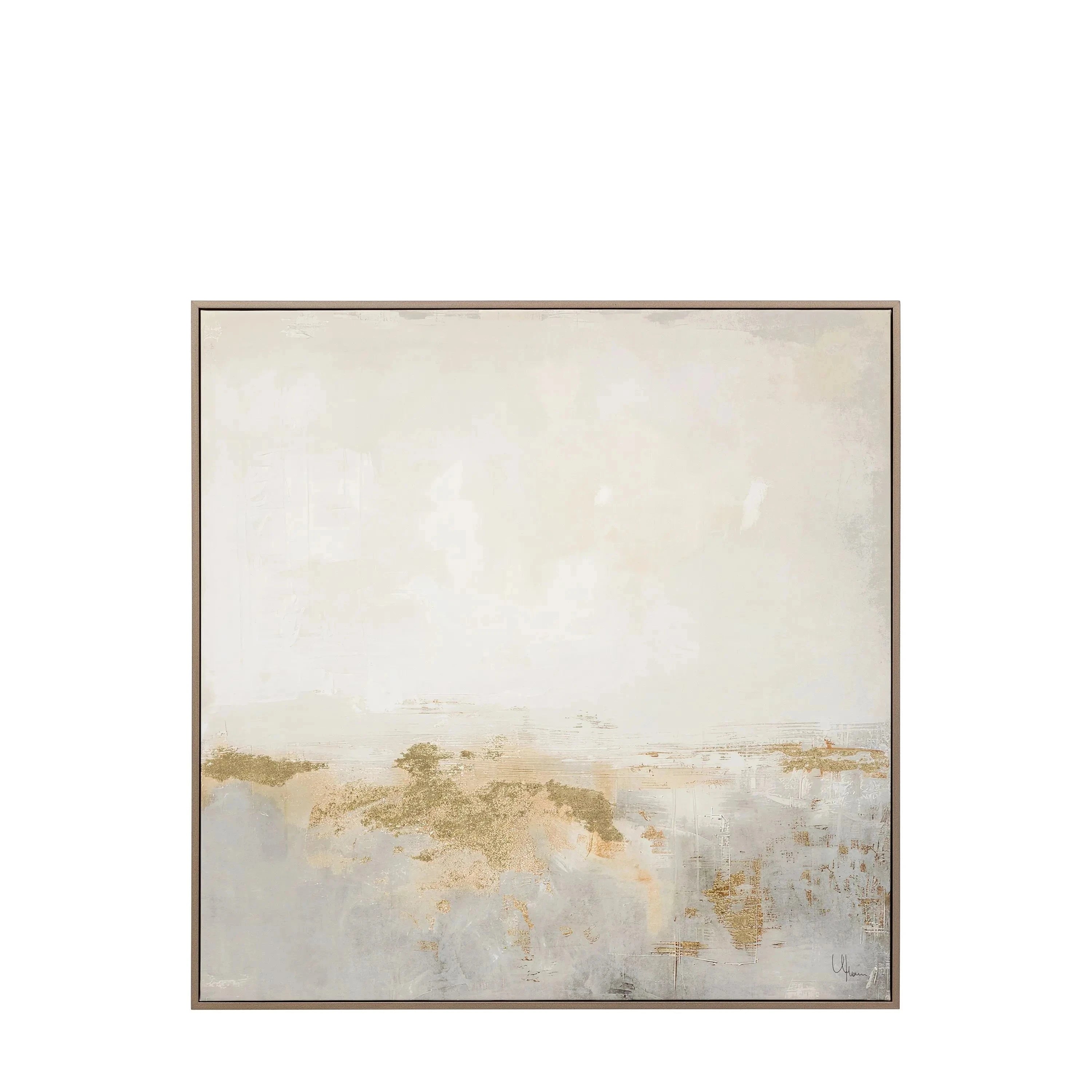 In Stock - Adele Neutral & Gold Metallic Framed Canvas Wall Art 