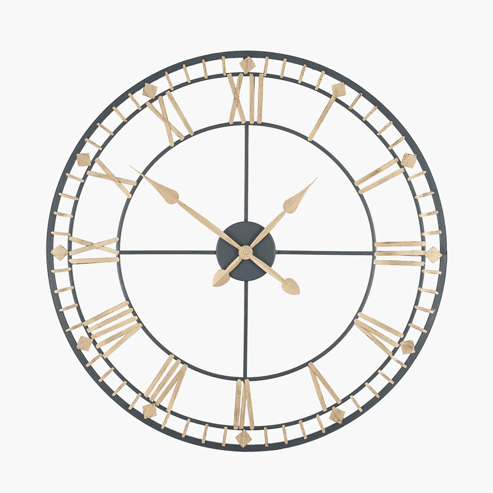 In Stock - Aimee Large Antique Bronze & Gold Metal Round Wall Clock Accessories 